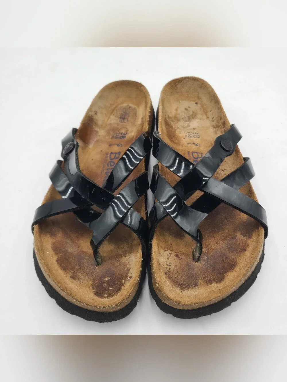 B41 Betula Sandals Womens Size 7 Black Thong Cork Footbed Comfort Strappy Shoes